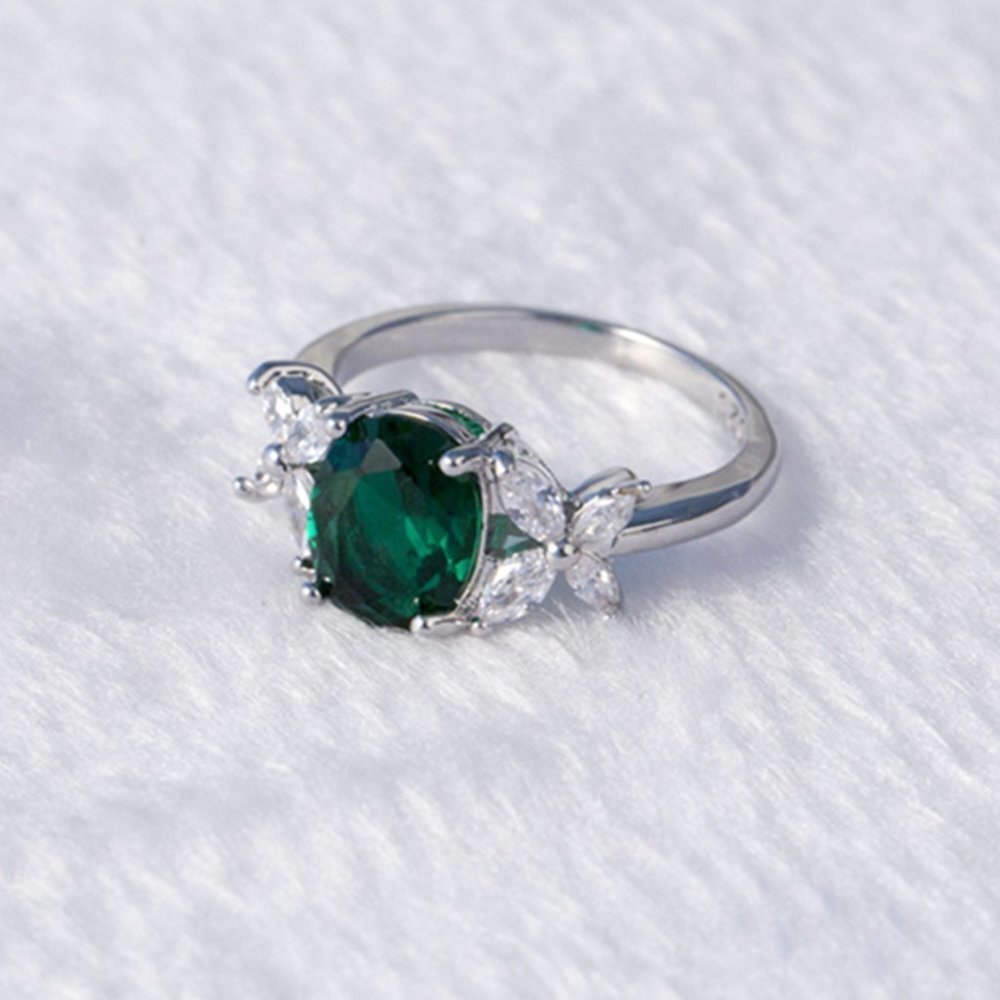 🎀 Dainty Oval Green Zircon Emerald Elegant Silver Rings for Women, EVGG1252